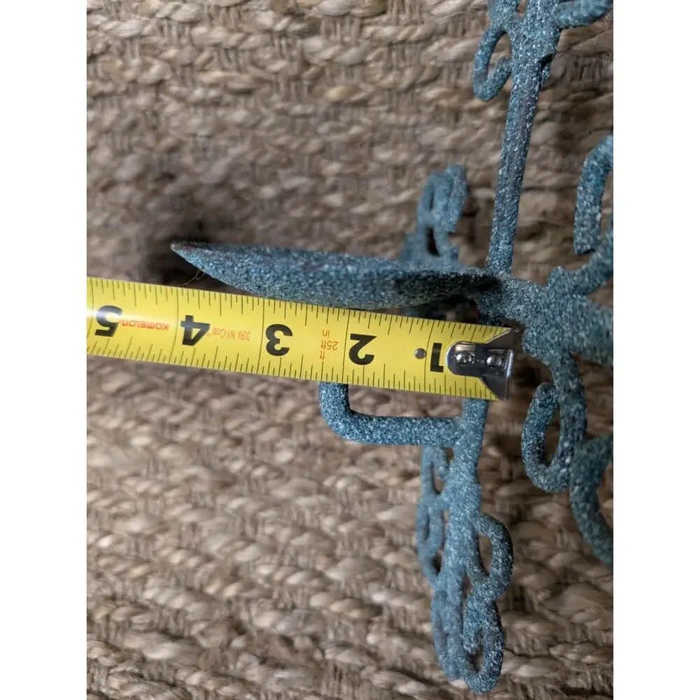 Vtg. Pair Of Metal Iron Cross Candle Holders Sconce Teal Blue Unique Home Decor